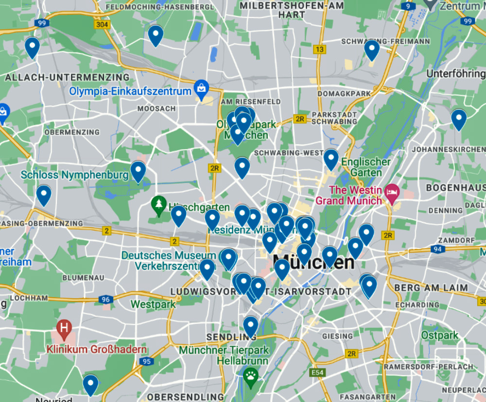 Karte mit Konzertlocations in München